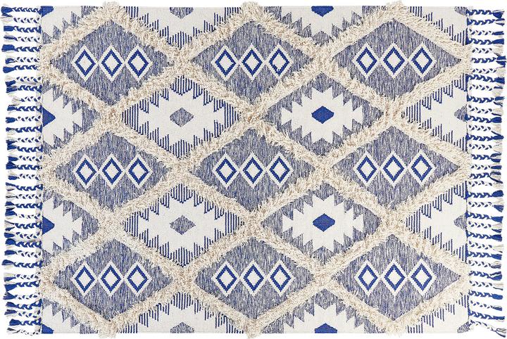 Produktbild Beliani Baumwollteppich 140 x 200 cm Beige und Blau MANAVGAT Lumarko. (140 x 200 cm)