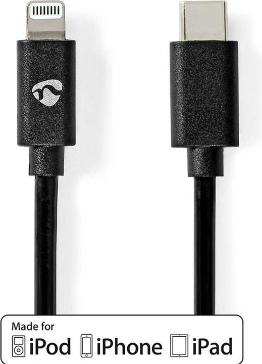Produktbild Nedis CCGP39650BK10 Lightning Kabel USB 2.0 Apple Lightning 8-Pin USB-C™ Stecker 480 Mbps Vernickelt (1 m, USB 2.0)