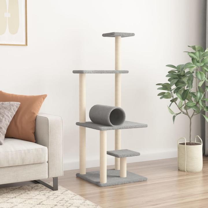 Produktbild VidaXL Kratzbaum mit Sisal-Kratzsäulen Hellgrau 136 cm,Farbe (136 cm, Hellgrau)