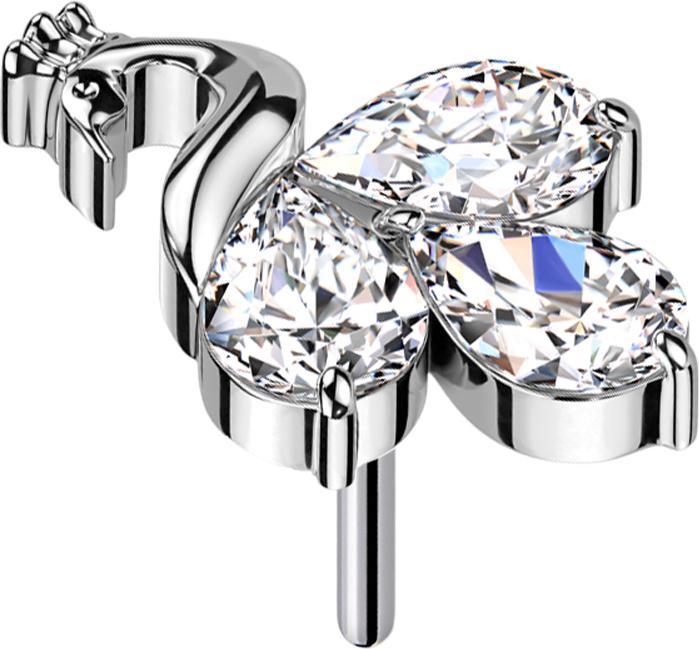 Image du produit Star Piercing Threadless paon argenté trois cristaux argentés (Acier chirurgical 316Laiton sans soudure, sans laitonTitan G23)