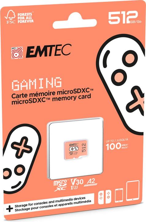 Produktbild Emtec MicroSD Card SDXC CL.10 UHS1 U3 V30 Gaming (512 GB, microSDXC, U3, UHS-I)