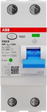 Image du produit ABB F202B-40/0.3-2TE Disjoncteur différentiel typeB 2P 40A 300mA 3kA 2TE