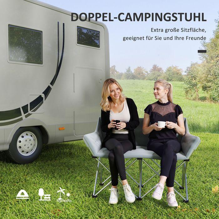 Actual product image Swisshandel24 Faltstuhl 2 Sitzer faltbar Campingstuhl mit Armlehnen Seitentasche bis 240kg