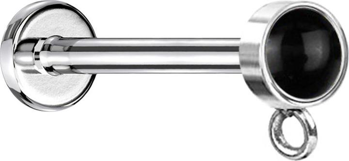 Produktbild Star Piercing Micro Labret Innengewinde silber mit Zylinder schwarzer Onyx Stein Ring für Anhänger (Mineralisch, Chirurgenstahl 316L, ohne Messing)