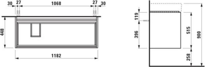 Actual product image Laufen Lani for Kartell washbasin base, 2 drawers, 1180x450x515mm, for H813332, H403972112