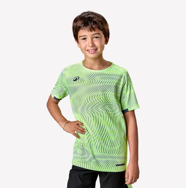 Image du produit Kipsta Maillot De Football Enfant Manches Courtes Viralto Wave Jaune Fluo, Gris,Noir (12, 13, 14)