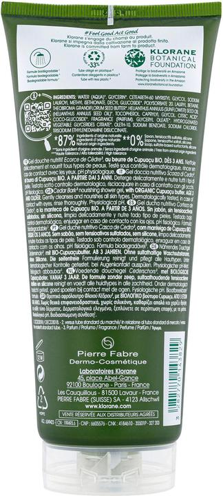 Image du produit Klorane Gel douche à l'écorce de cèdre (200 ml)