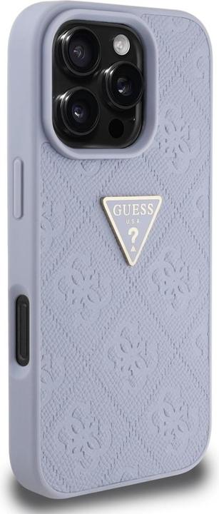 Actual product image Guess Hardcase PU Grained Hot Stamp 4G Triangle Metal Case for iPhone 16 Pro 6,3" Purple (Apple iPhone 16 Pro)