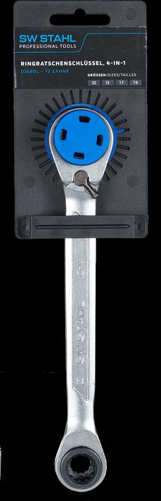 Actual product image SW-Stahl 03580L Ring ratchet spanner 4 in 1 SW 10, 13, 17, 19 mm with reversible function and slimline (19 mm)