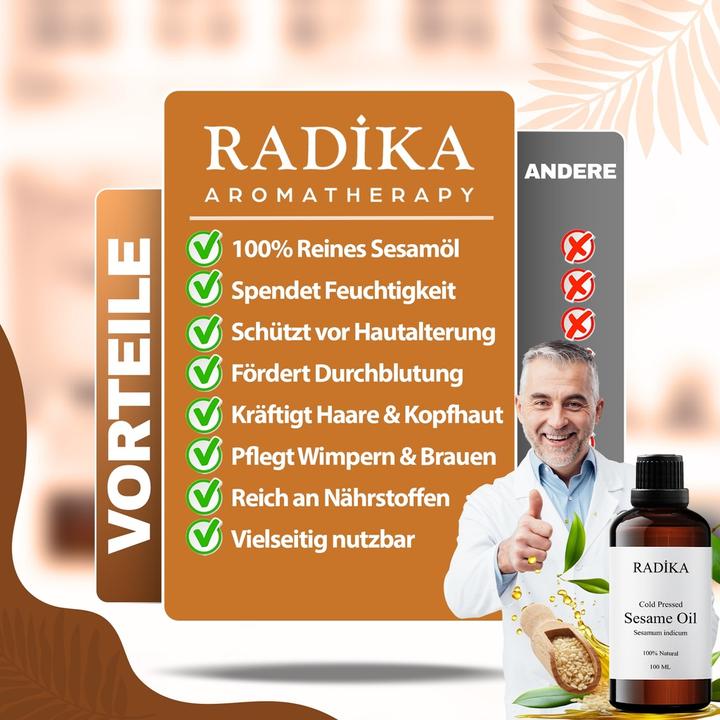 Produktbild Radika Sesamöl, Kaltgepresst, 100% Rein, BIO, natürlich, 100 ml (Körperöl, 100 ml)
