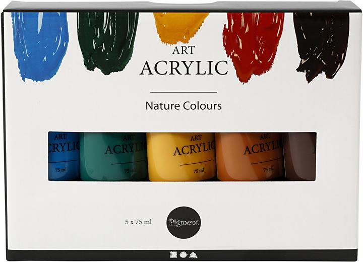 Actual product image Creativ Company Pigment Art Acrylverf Natuurlijke Kleuren, 5x75ml (Spring greens, Sea blue, Ochre yellow, Sienna, Burnt umber, 75 ml)