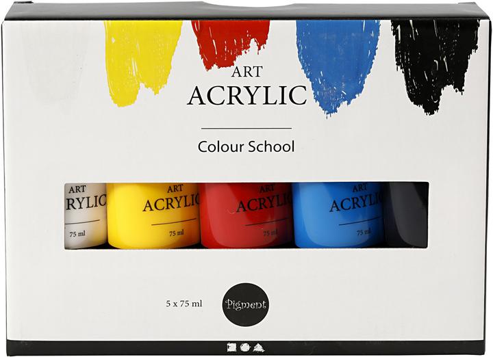 Immagine prodotto Creativ Company Pigmento Art Acrylverf Primaire Kleuren, 5x75ml (Ciano-blu, Marte nero, Giallo primario, Bianco titanio, Rosso cadmio, 75 ml)