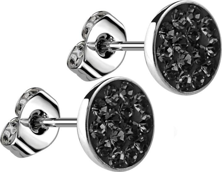 Produktbild Star Piercing Ohrstecker silber Teller Kristall schwarz (Chirurgenstahl 316L, ohne Messing)