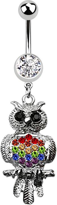 Actual product image Star Piercing Banana silver with pendant owl black and coloured (Surgical steel 316L, without brass)