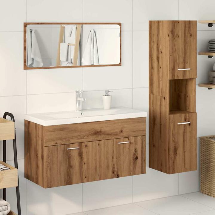 Actual product image VidaXL 4-tlg. Badmöbel-Set Artisan-Eiche Holzwerkstoff Badmöbelset