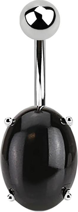 Produktbild Star Piercing Banane silber mit Ovalem schwarz Achat Stein (Mineralisch, ohne Messing, Chirurgenstahl 316L)