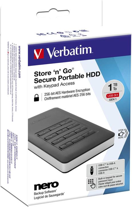 Produktbild Verbatim externes HDD Laufwerk USB 3.1 Secure (1 TB)