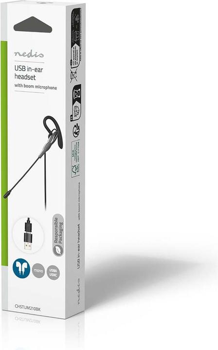 Produktbild Nedis PC-Headset - Im Ohr - Mono - USB Type-A/USB Type-C - Klappbarer Mikrofon - Schwarz (Kabelgebunden, USB-C)