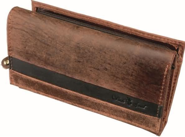 Pridesoul Ladies wallet, leather, dark brown slip pocket on the back, zipper compartment with two