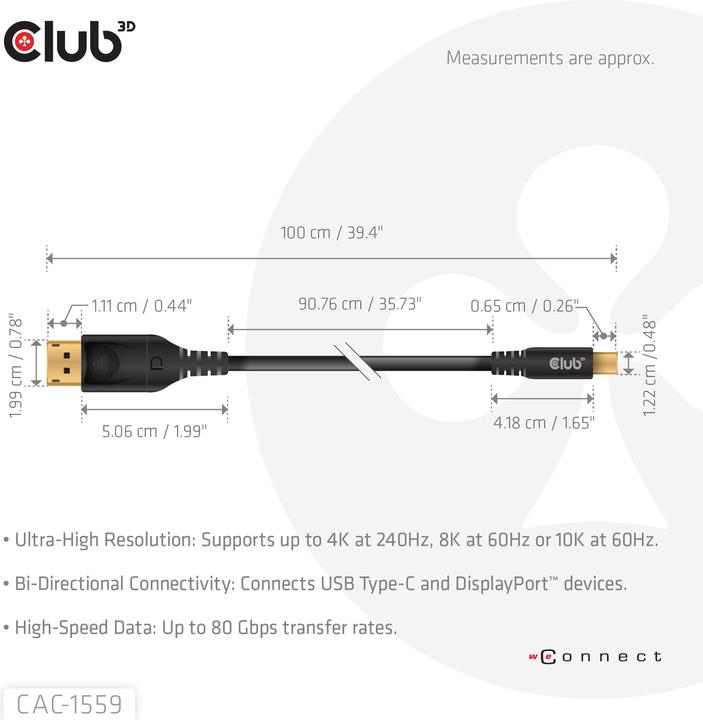 Immagine prodotto Club 3D USB Tipo C - DisplayPort (1 m, USB tipo C, DisplayPort)