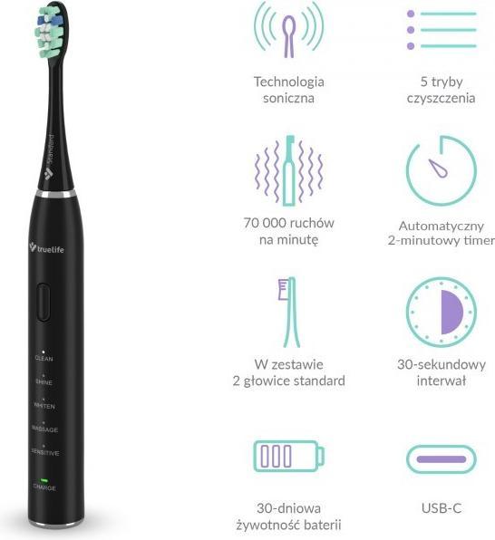 Actual product image Truelife SonicBrush Clean30 Black Adult Vibrating Toothbrush (Sonic toothbrush)