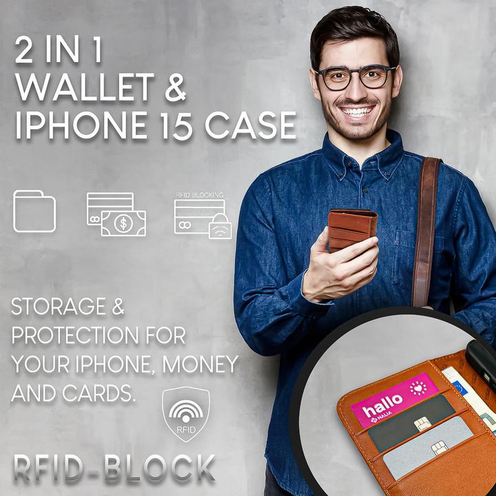 Produktbild Nalia Echt Leder Flip Case Hülle mit Magnetverschluss (Apple iPhone 15 Plus)