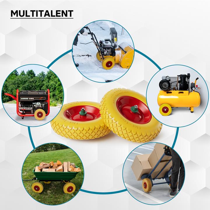 Image du produit Wiltec Roue – Pneu de brouette 4.8/ 4.00-8 avec Axe jaune Increvable Charge jusqu’à 160 kg