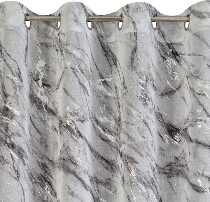 Produktbild Eurofirany Leichter Stoffvorhang mit silbernem Marmormuster, weiss, silberfarben, 140 x 270 cm, Ösen/Kreise (140 x 270 cm)