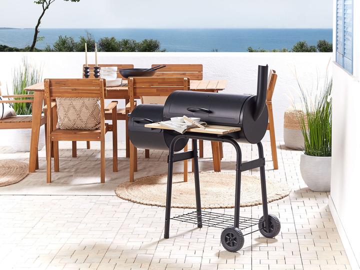 Produktbild Beliani Holzkohlegrill mit Räucherkammer schwarz rollbar SATAH (31 cm)