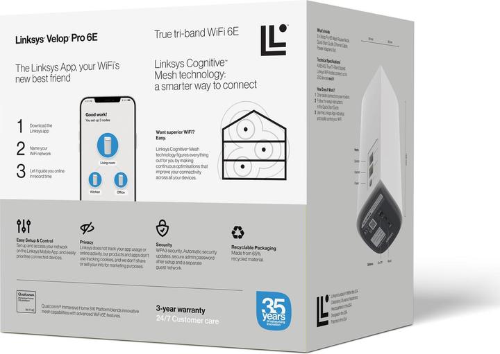 Actual product image Linksys VELOP MX6200 AXE5400 3PK