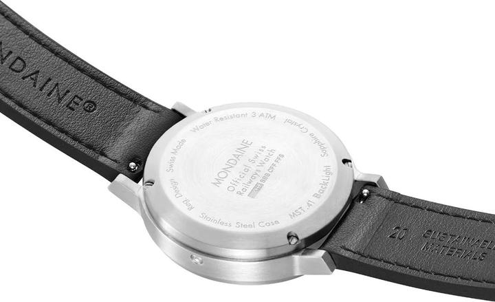 Produktbild Mondaine MST.4101B.LBV Stop2go Horloge - Stationsklok - Saffierglas - Staal/Kunstleer - Zilver/Zwart - 41 mm (41 mm)