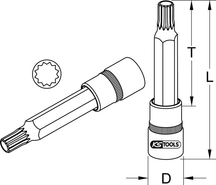 Produktbild KS Tools 1/2" Bit-Stecknuss XZN, M12, 140 mm