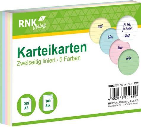 Rnk Index cards lined A6 (A6, 205 g/m², 100 x)