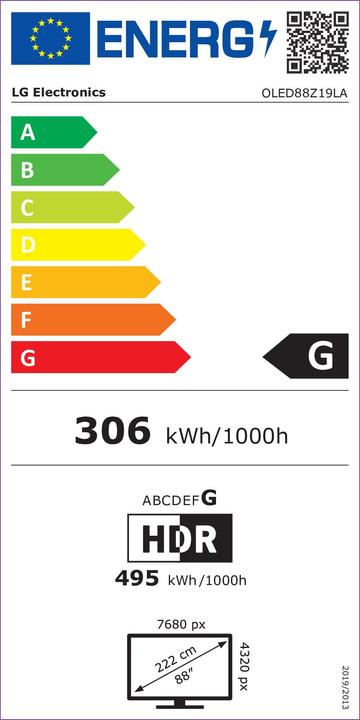 Energie-Label LG OLED88Z19 (88", OLED, 8K, 2021)