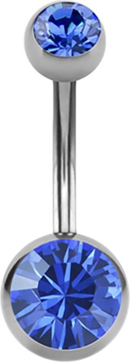 Immagine prodotto Star Piercing Banane High Polished mit zwei Swarovski Kristallkugeln blau (senza ottone, Acciaio chirurgico 316L)