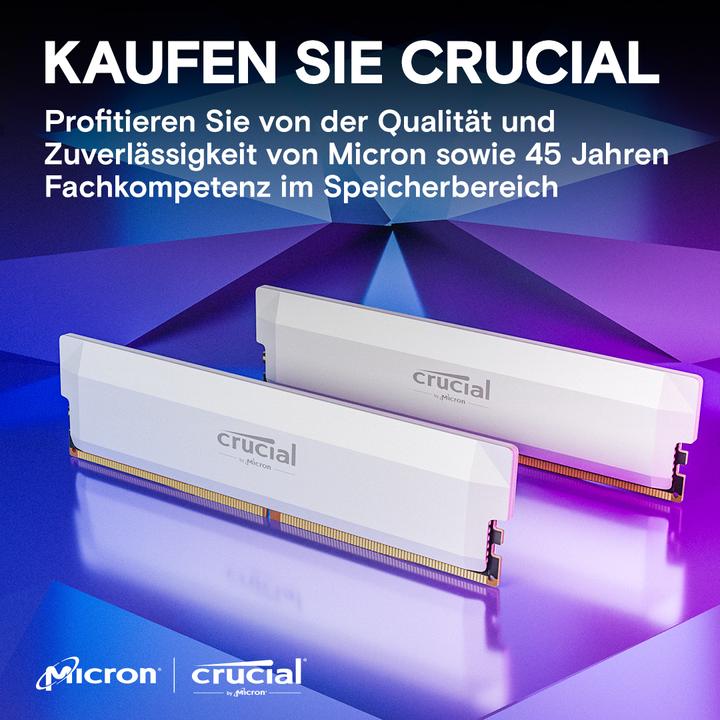 Image du produit Crucial Pro DDR5-6000 Kit 32GB 2x16GB UDIMM white Overclocking (2 x 16GB, 6000 MHz, RAM DDR5, U-DIMM)