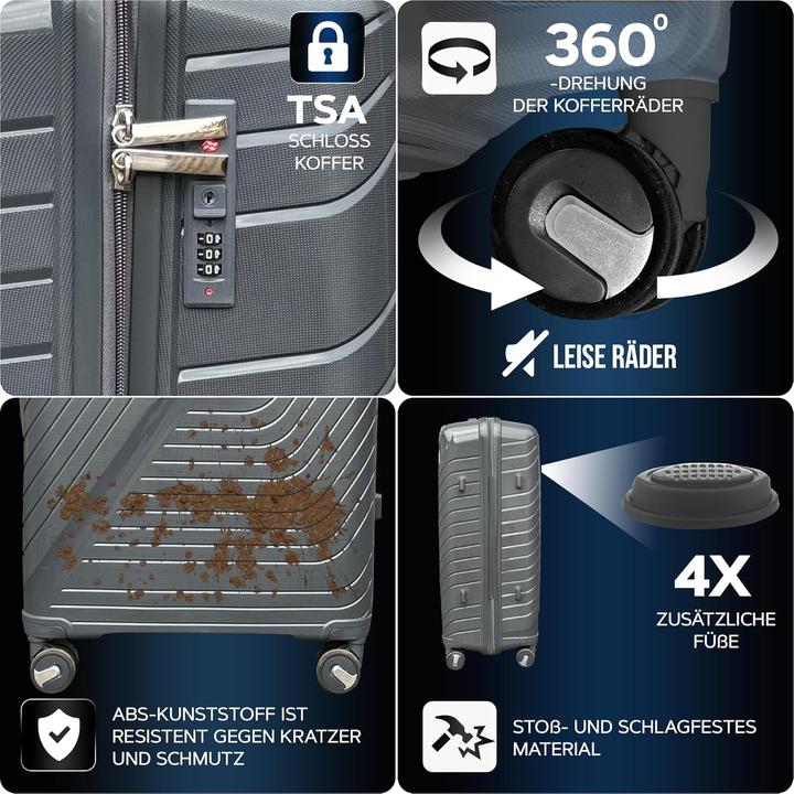 Immagine prodotto DS-Lux Set di valigie rigide da 3 pezzi (88 l, Bagaglio a mano (fino a 50 litri), M (50 - 90l))