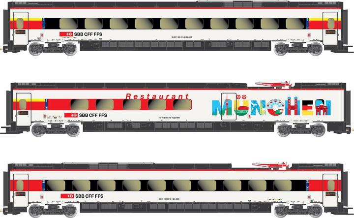 Immagine prodotto Arnold Set di 3 carrozze SBB RABe 503 018 Astoro Monaco-ZH (Traccia VI)