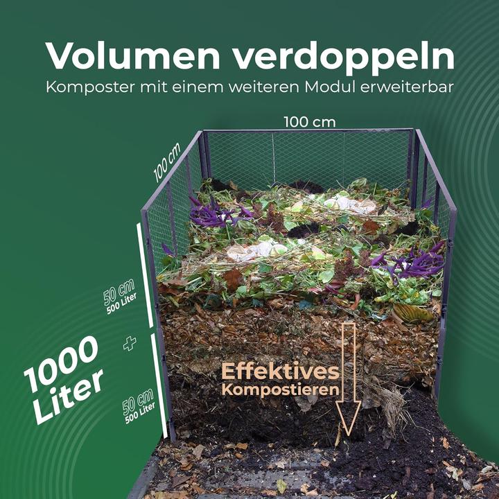 Produktbild Novatool Garten-Komposter Metall 100x100x50 cm, mit erweiterbarem Stecksytem, pulverbeschichteter Me (1000 l)