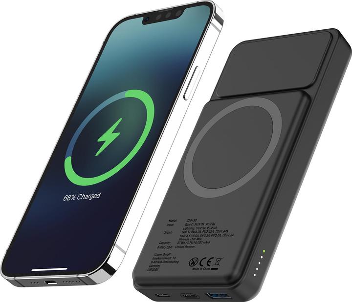 Produktbild Xlayer Kabellose Powerbank 10.000mAh 15W Schwarz mit Solarpanel (10000 mAh, 15 W, 37 Wh)