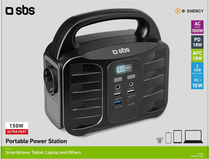 Actual product image SBS Portable Power Station 150W Fast Charge black (150 Wh, 4.40 kg)