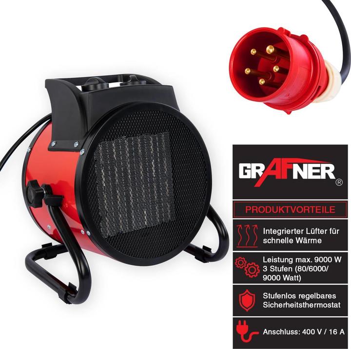 Image du produit Grafner Chauffage électrique Aérotherme de chantier 9000 watts 9kw 400V Chauffage radiant (9000 W)