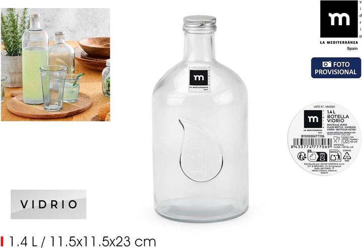 Image du produit La Mer Glass Bottle La MediterrÃ¡nea Metal Glass 1,4 L (12 Units) (1.40 l, 12 x)