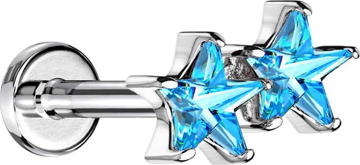 Produktbild Star Piercing Micro Labret Innengewinde silber doppel Kristallstern aqua (Chirurgenstahl 316L, Messing)