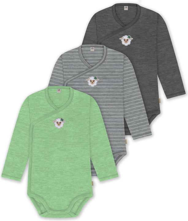 Actual product image Normani Set of 3 baby body wrap long sleeve toddler bodysuit made from merino wool - 9357 (50)