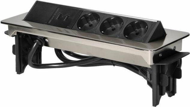 Image du produit Orno Prise de meuble encastrée dans le plateau de table dans un boîtier nickelé avec chargeur USB et 1,8