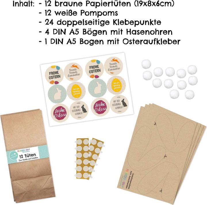 Immagine prodotto Papierdrachen Hasentüte mit Pompom und Ohren - Set 4 - Packpapier (Carta da regalo, 24 x)