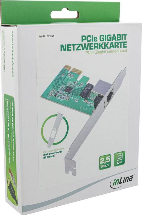 Produktbild InLine Gigabit Netzwerkkarte, 1x RJ45 2.5GBit/s, PCIe x1, inkl. low profile Slotblech (Mini PCI Express)