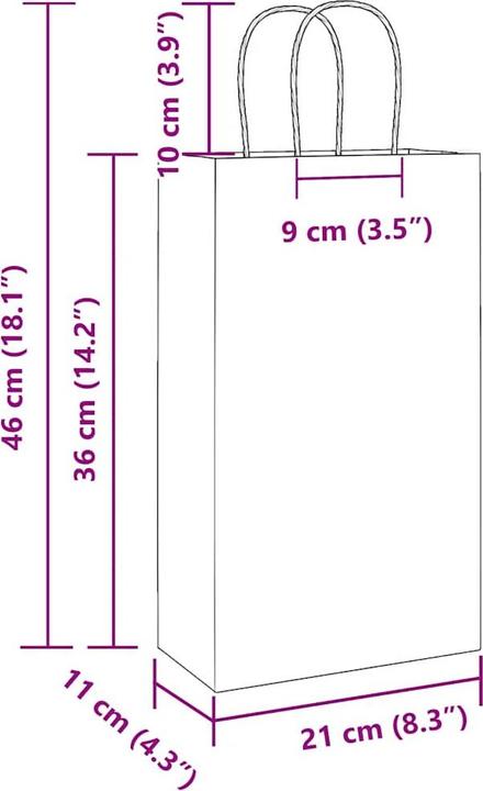 Produktbild VidaXL Kraftpapiertüten 250 Stk. mit Henkel Blau 21x11x36 cm Papiertüte (Geschenktüte, 250 x)