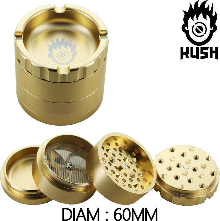 Actual product image Kush CBD Vape Kush Bong Grinder Alu Gold 4 Parts 60mm